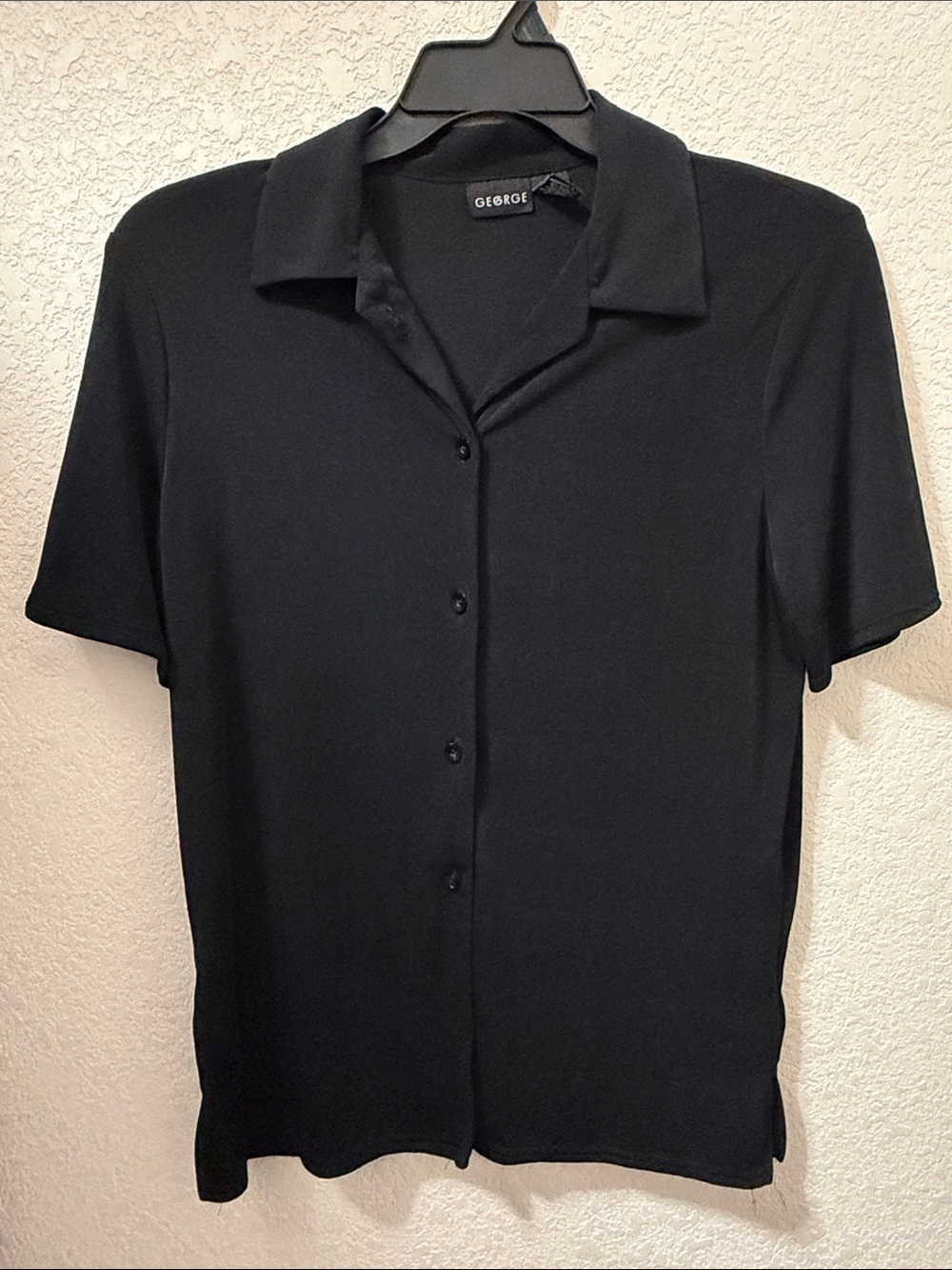 George Men's Black Short-Sleeve Casual Button-Up Shirt